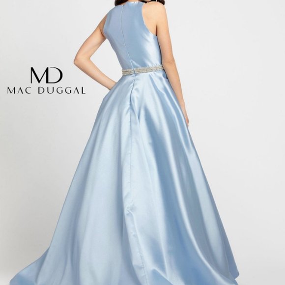 MAC DUGGAL 55237H JEWELED WAIST SATIN TWULL POWDER BLUE EVENING GOWN sz 6 - Picture 5 of 11